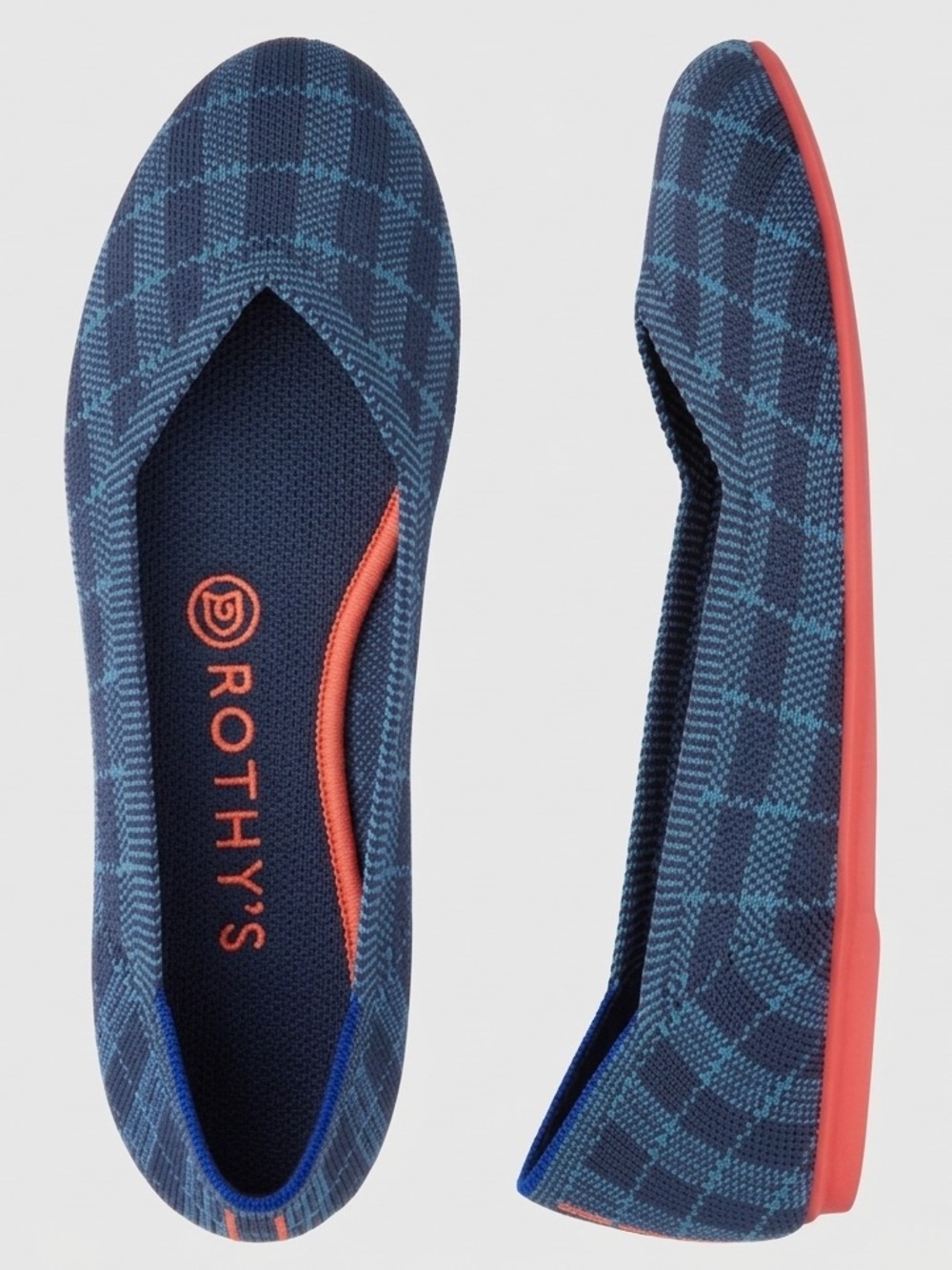 Rothy's The Point Indigo Gingham Plaid Ballet Flats Size 10